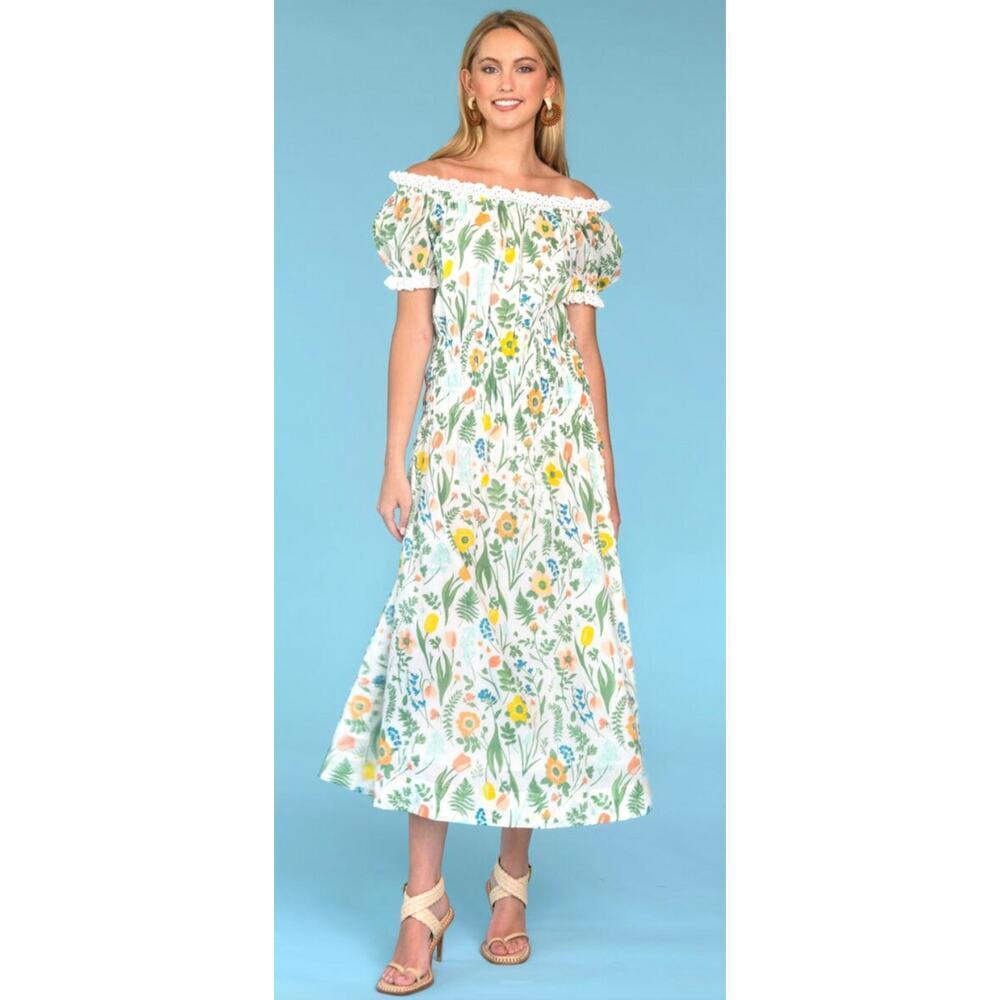 Olivia James The Label Josie Off The Shoulder Floral Puff Sleeve Midi Dress - Picture 10 of 11